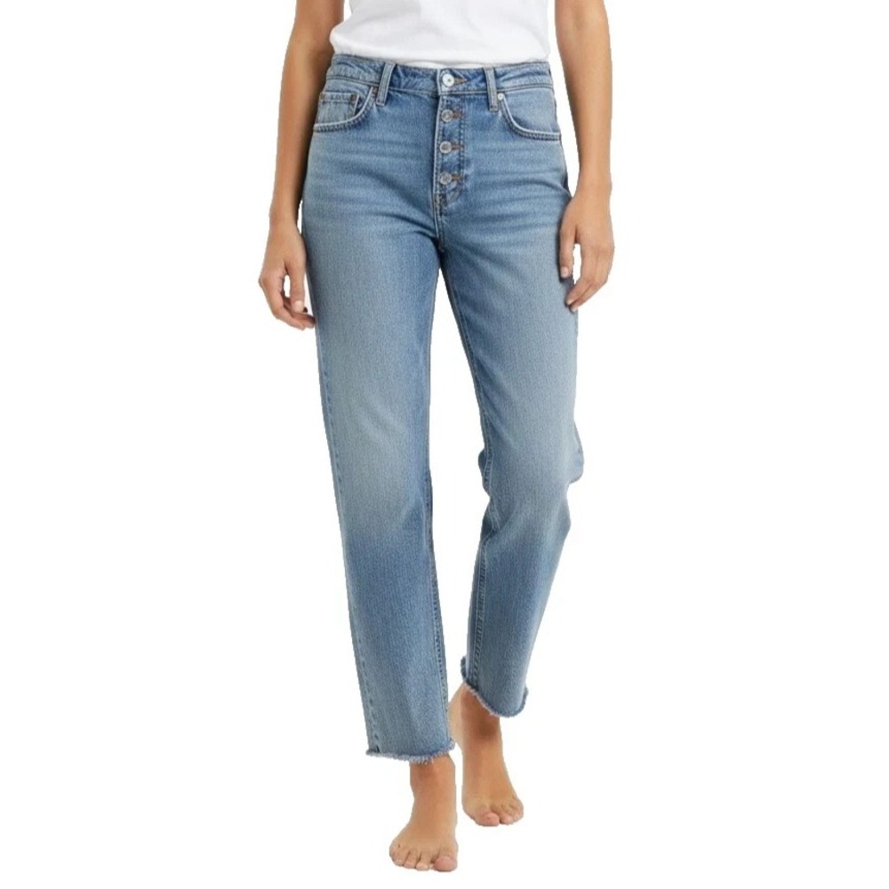 AGOLDE Jeans Womens 28 Blue High Rise 90s Small  (28) Wash Button Fly Raw Hem